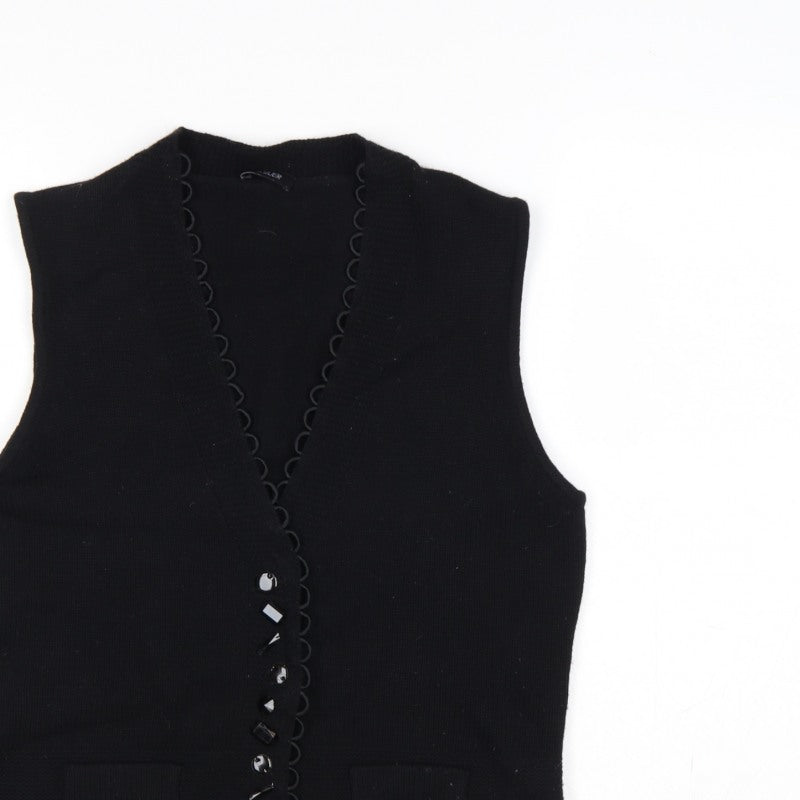 Basler Women Black UK 10 Button V-Neck Knit Vest Pockets