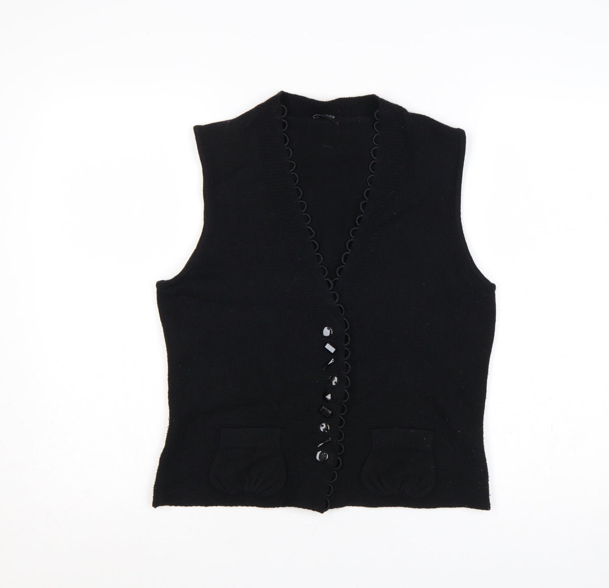 Basler Women Black UK 10 Button V-Neck Knit Vest Pockets