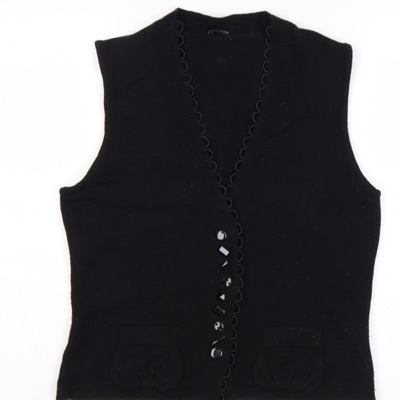 Basler Women Black UK 10 Button V-Neck Knit Vest Pockets