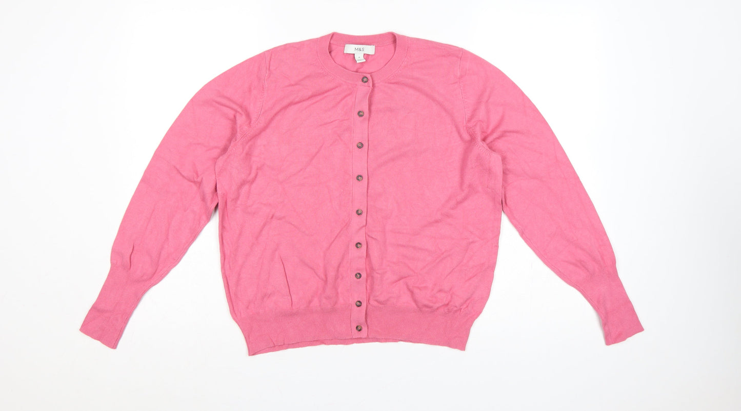 Marks and Spencer Women Pink Size 16 Button Knit Cardigan