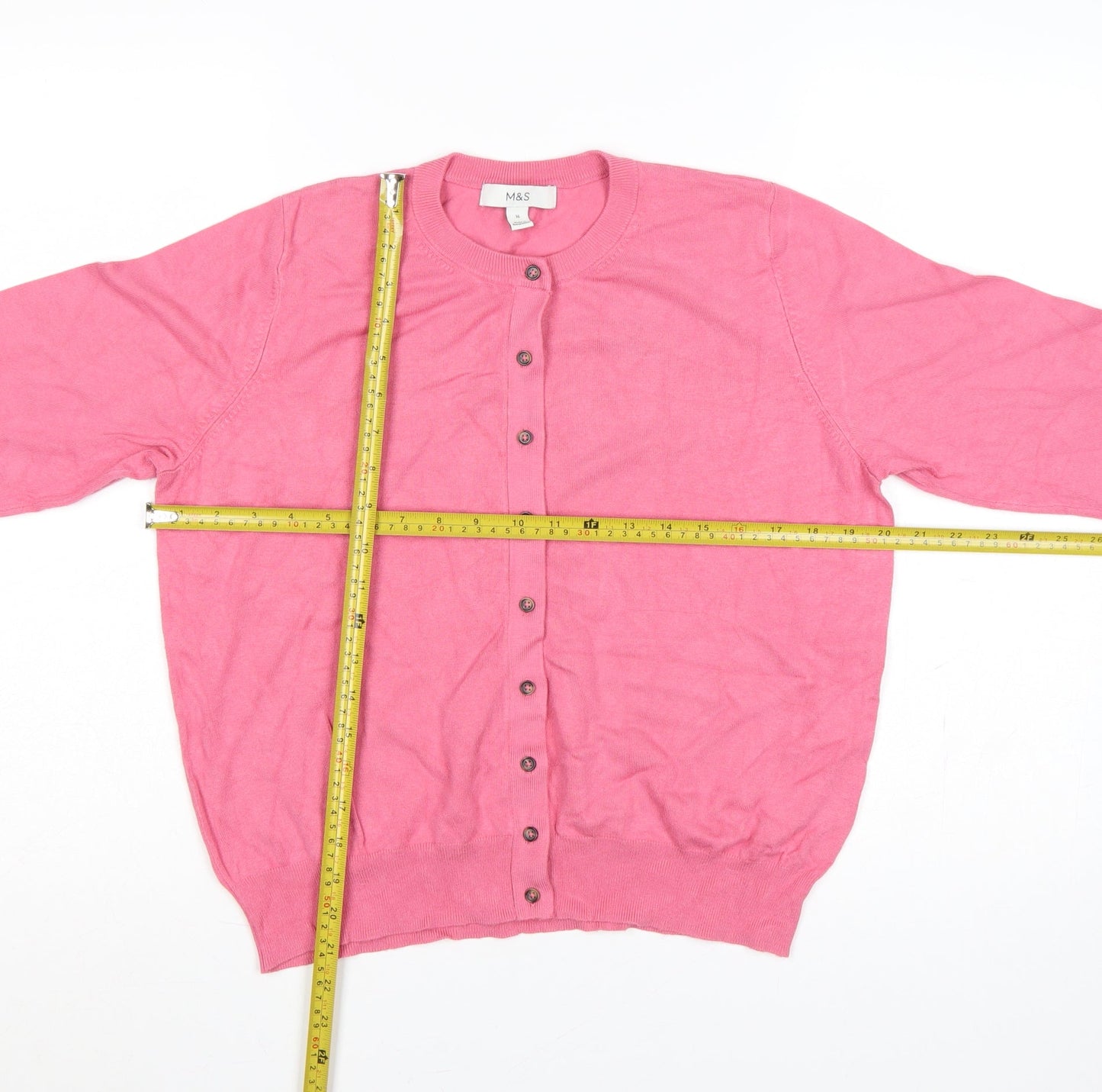 Marks and Spencer Women Pink Size 16 Button Knit Cardigan