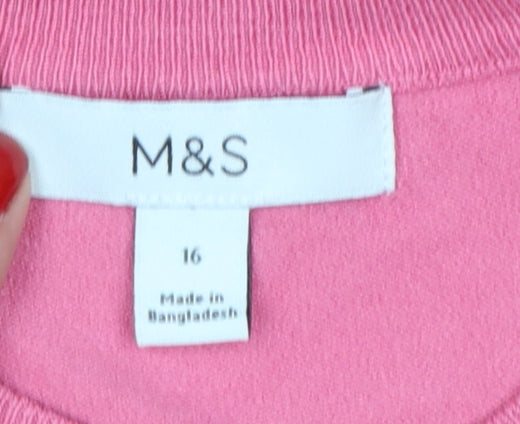 Marks and Spencer Women Pink Size 16 Button Knit Cardigan