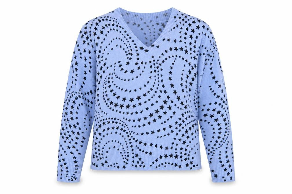 Marks & Spencer Women Blue Star V-Neck Knit Pullover Jumper Size 18