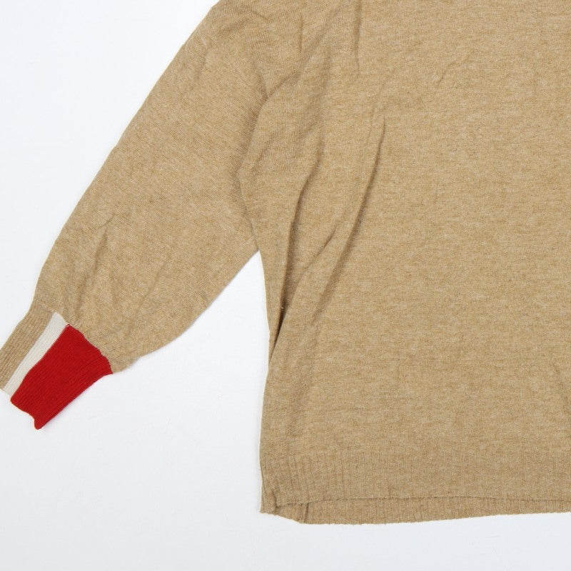 Next Women Beige XL Mock Neck Knit Jumper Red Stripe Cuffs