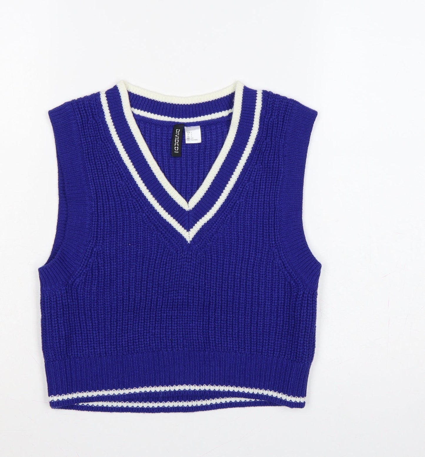 Divided H&M Women’s Blue S V-Neck Chunky Knit Striped Sweater Vest