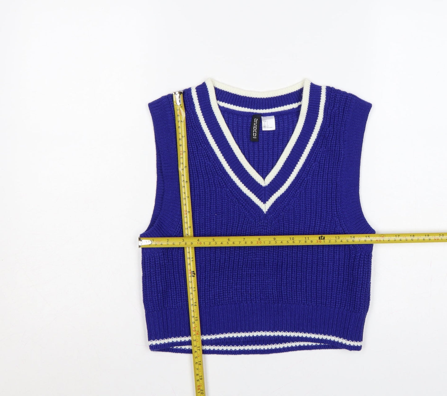 Divided H&M Women’s Blue S V-Neck Chunky Knit Striped Sweater Vest