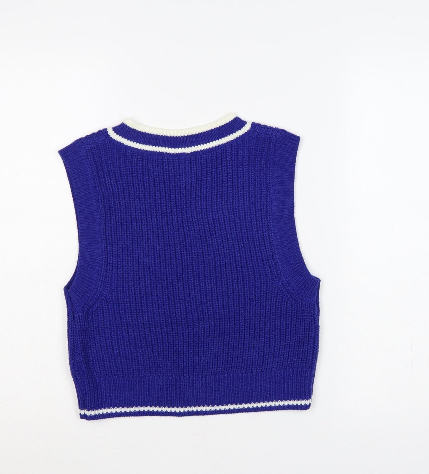 Divided H&M Women’s Blue S V-Neck Chunky Knit Striped Sweater Vest