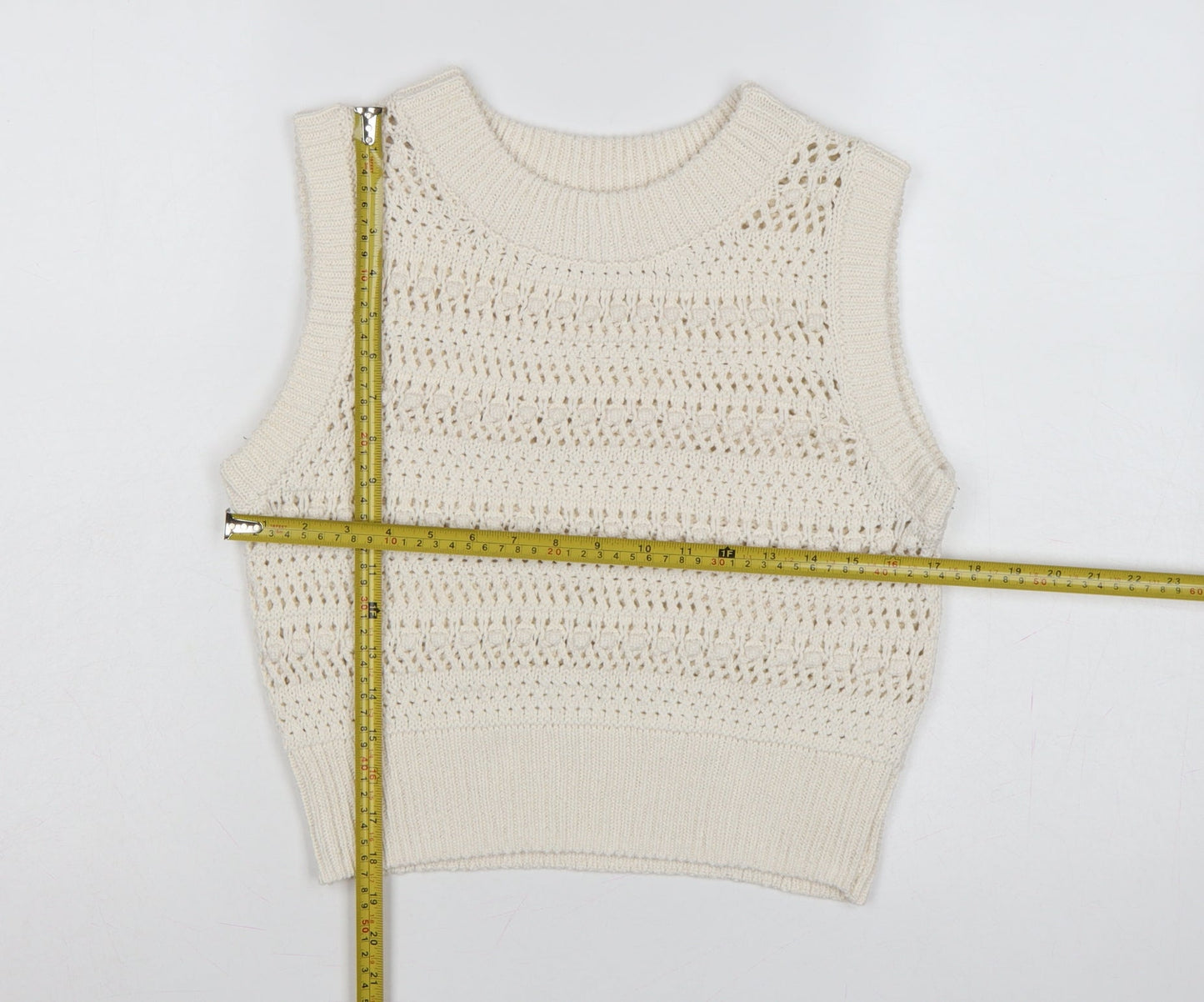 Rita Ora Primark Women Ivory UK 12 Open Knit Sleeveless Vest Jumper