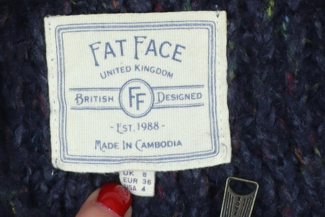 Fat Face Women’s Blue UK 8 Hooded Chunky Knit Zip Cardigan