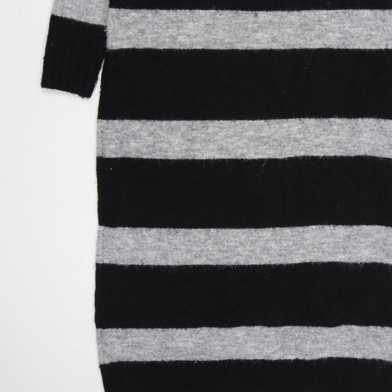 Next Women’s Black Grey Striped Roll Neck Long Knit Jumper Dress S