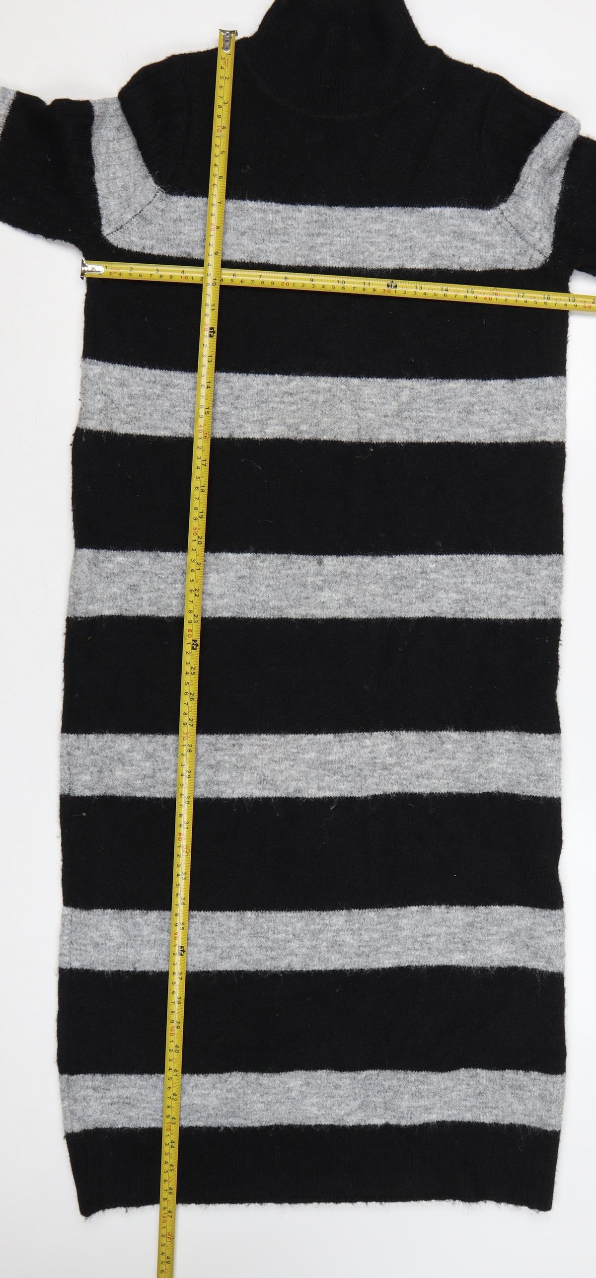 Next Women’s Black Grey Striped Roll Neck Long Knit Jumper Dress S