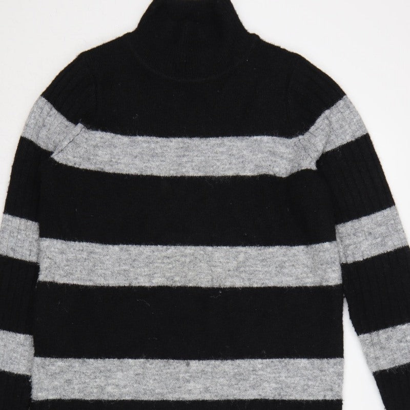 Next Women’s Black Grey Striped Roll Neck Long Knit Jumper Dress S