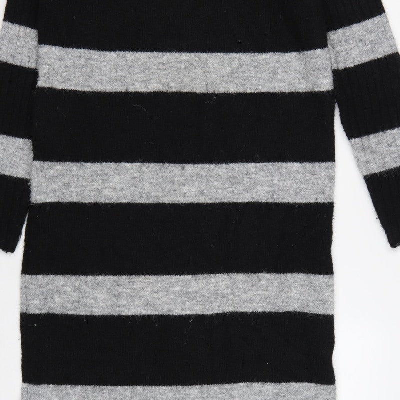 Next Women’s Black Grey Striped Roll Neck Long Knit Jumper Dress S
