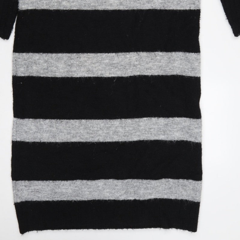 Next Women’s Black Grey Striped Roll Neck Long Knit Jumper Dress S