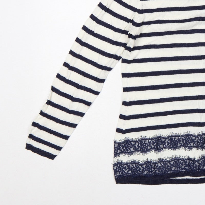 Dorothy Perkins Women’s Blue White Striped Lace Hem Jumper UK 14
