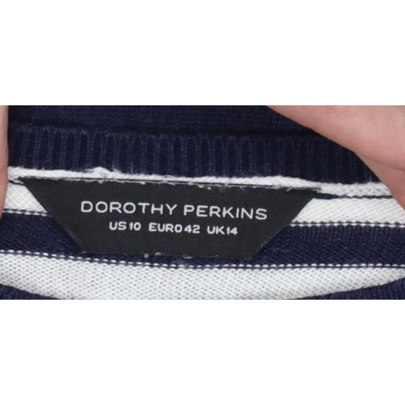 Dorothy Perkins Women’s Blue White Striped Lace Hem Jumper UK 14