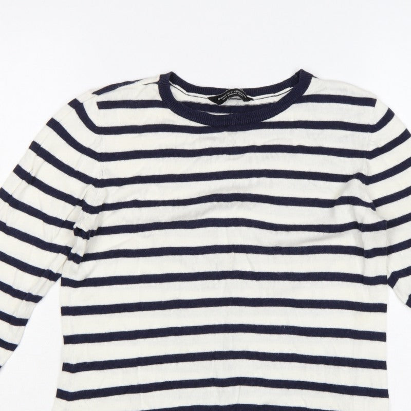 Dorothy Perkins Women’s Blue White Striped Lace Hem Jumper UK 14