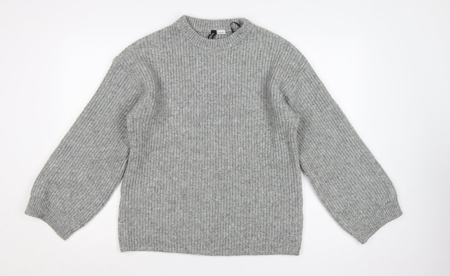 H&M Women Grey S Rib Knit Balloon Sleeve Pullover Jumper