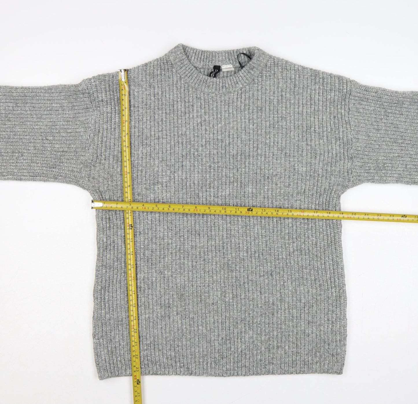 H&M Women Grey S Rib Knit Balloon Sleeve Pullover Jumper