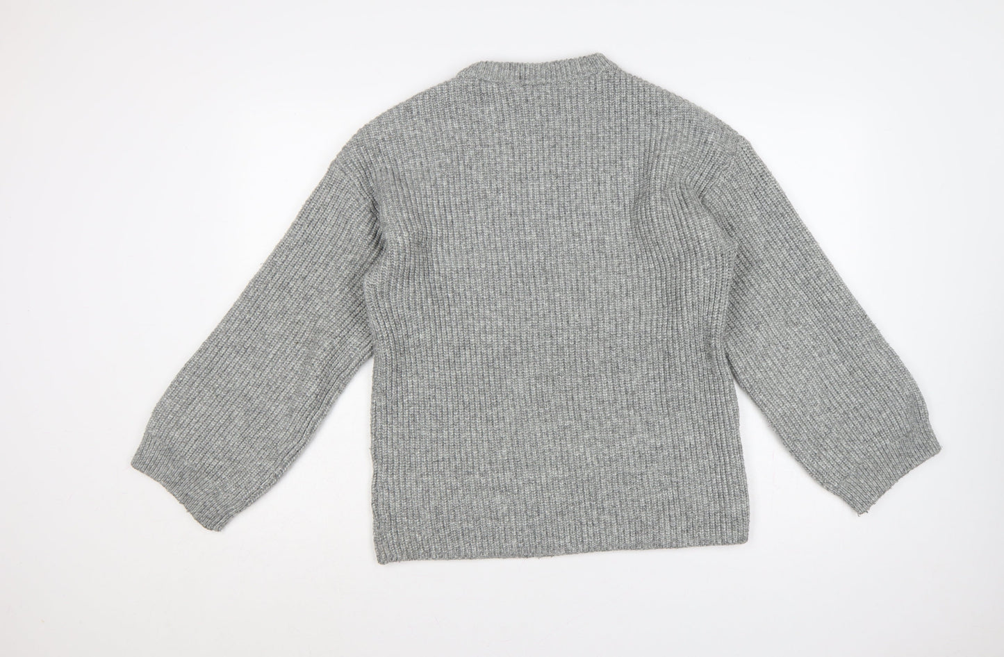 H&M Women Grey S Rib Knit Balloon Sleeve Pullover Jumper