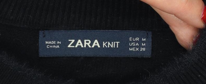 Zara Women Black M Short Sleeve Knit Mock Neck Pullover Jumper