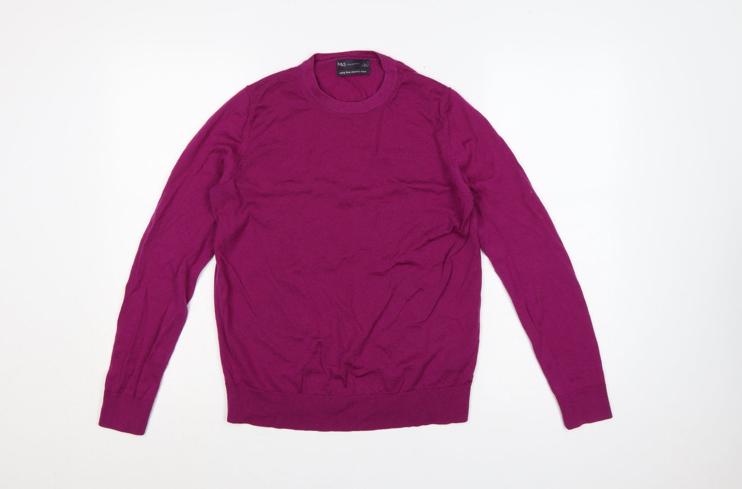 M&S Women Purple Size 12 Extra Fine Merino Wool Crew Neck Jumper