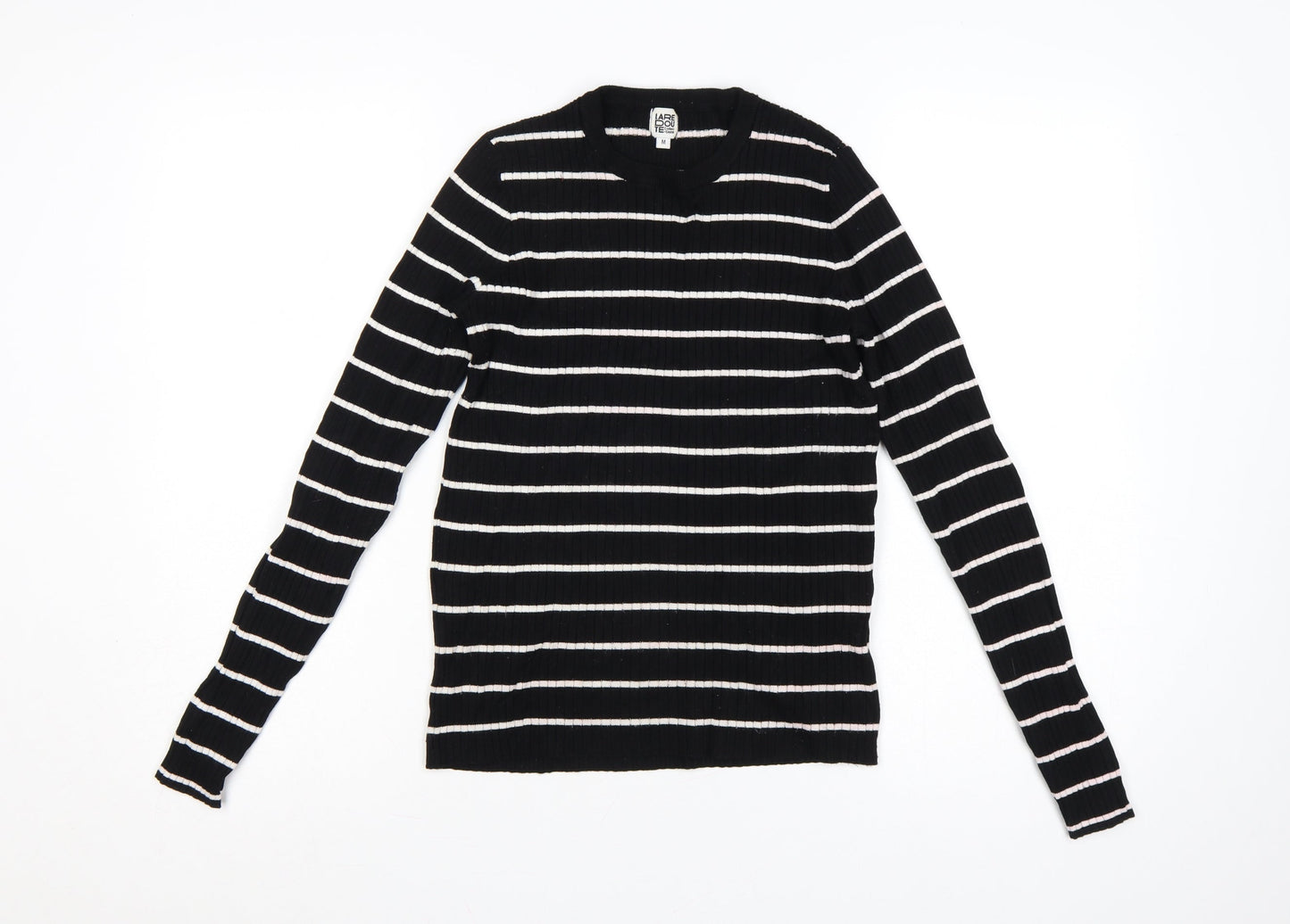 La Redoute Women Black White Striped Rib Knit V-Neck Jumper M