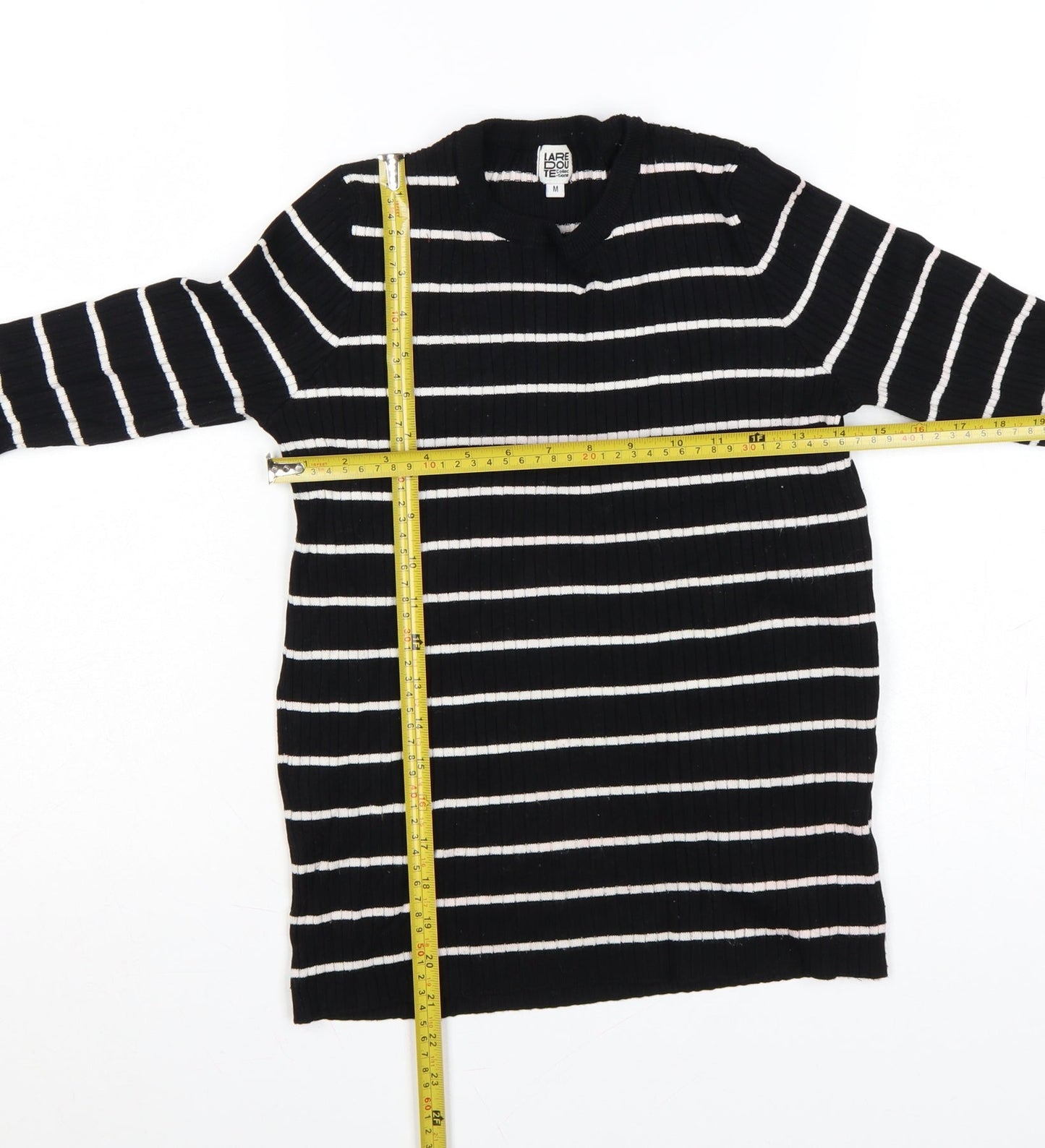 La Redoute Women Black White Striped Rib Knit V-Neck Jumper M