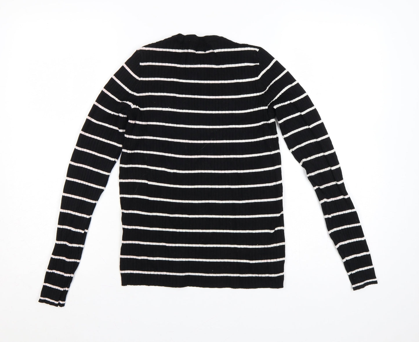 La Redoute Women Black White Striped Rib Knit V-Neck Jumper M