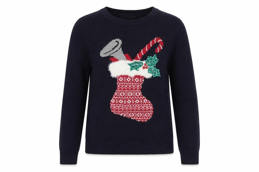 Marks and Spencer Women Blue UK 10 Christmas Stocking Sequin Knit Jumper