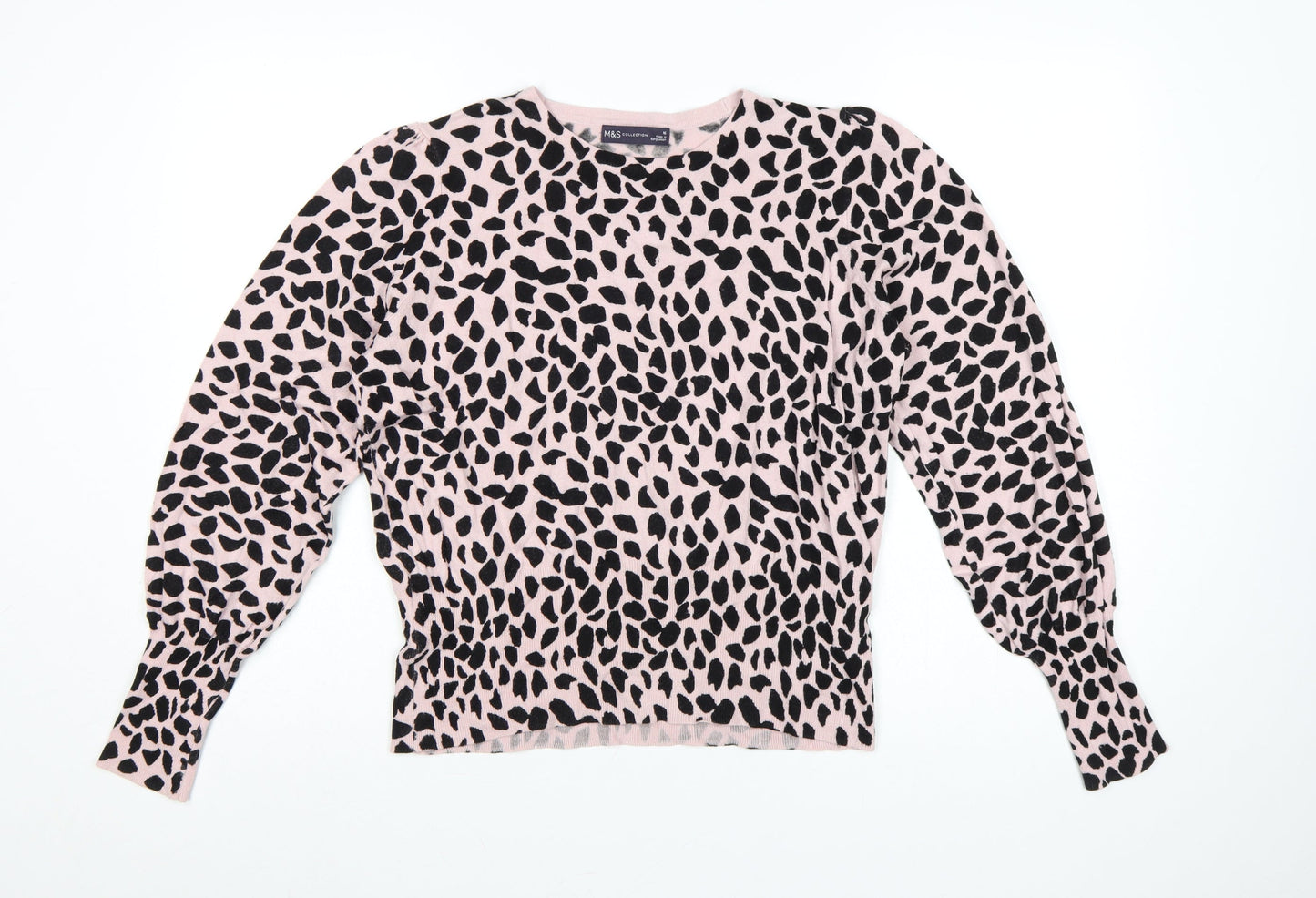 Marks & Spencer Women Pink Leopard Print Knit Jumper UK 16 Crew Neck