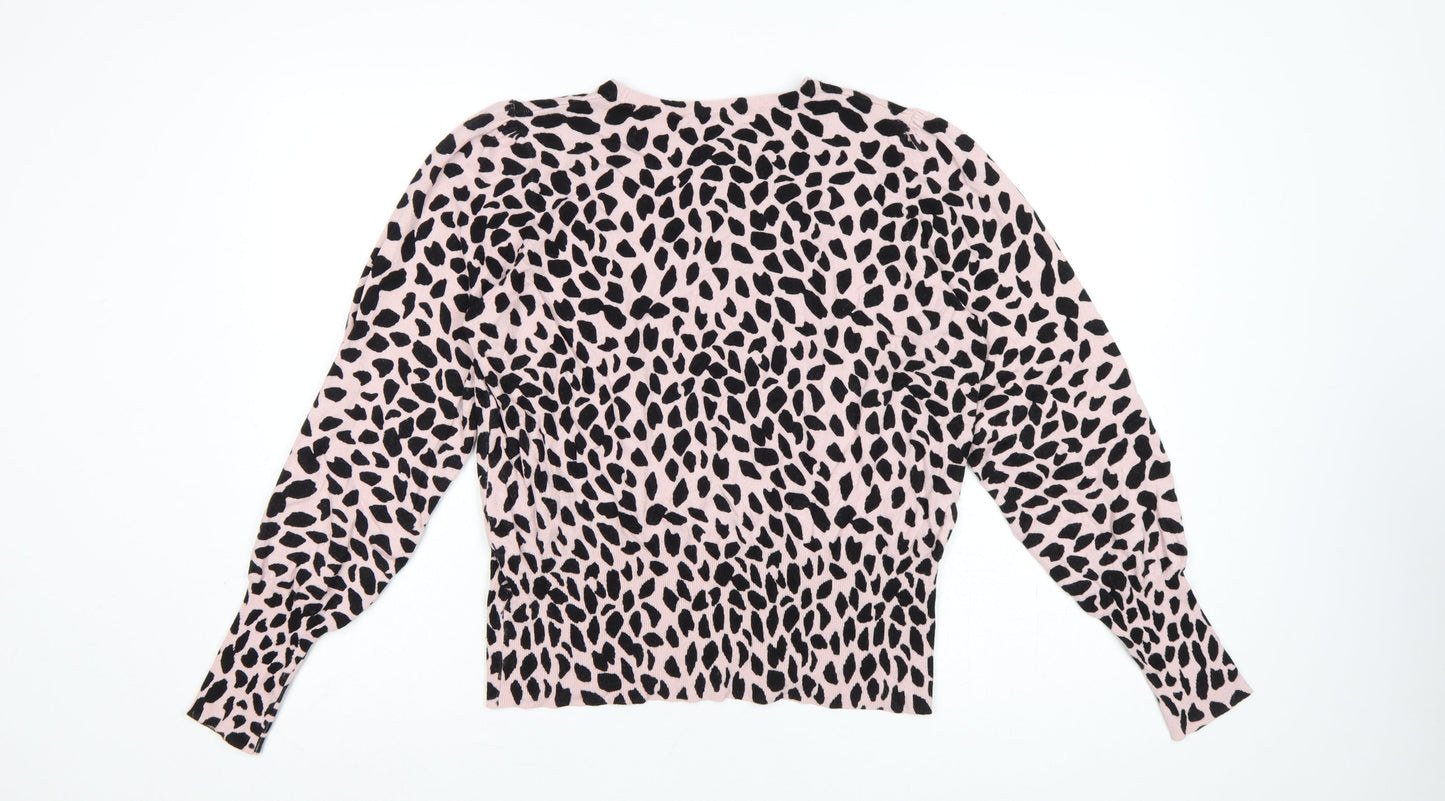 Marks & Spencer Women Pink Leopard Print Knit Jumper UK 16 Crew Neck