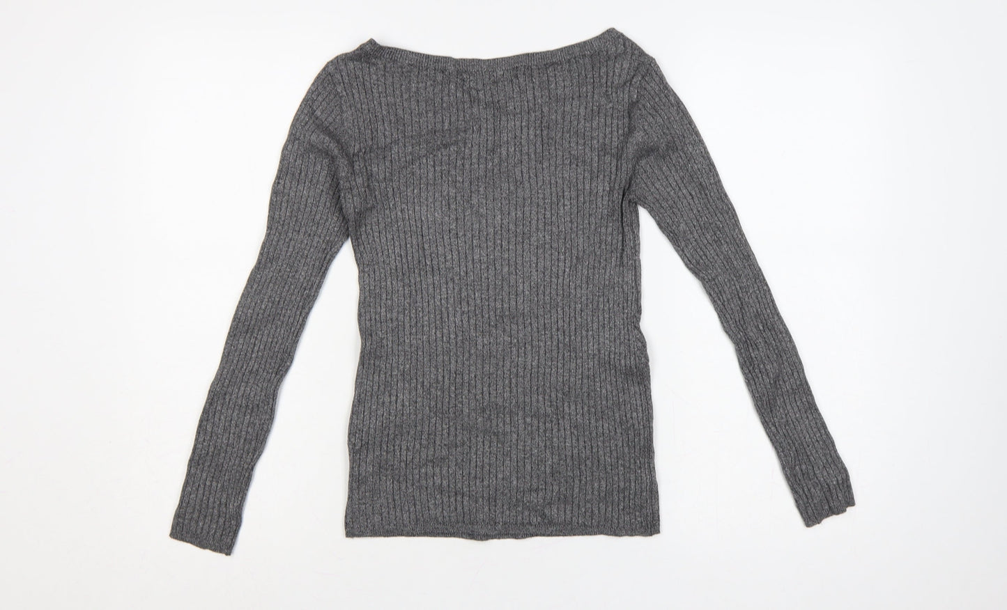 Marks and Spencer Women Grey Ribbed Viscose Jumper UK 8 Boat Neck