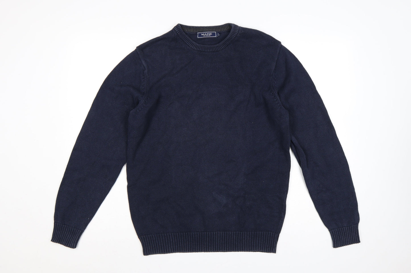 Maine New England Men's Blue S Crew Neck Cotton Knit Pullover Jumper