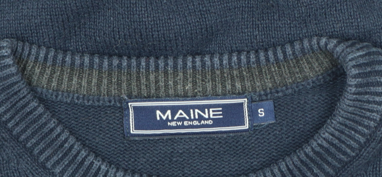 Maine New England Men's Blue S Crew Neck Cotton Knit Pullover Jumper