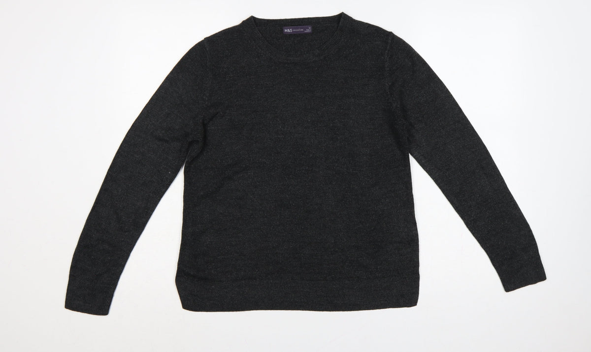 Marks and Spencer Women Grey Size 14 Crew Neck Knit Pullover Jumper