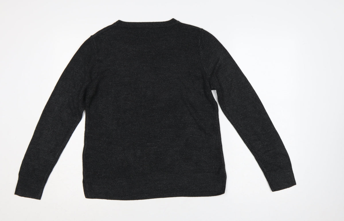 Marks and Spencer Women Grey Size 14 Crew Neck Knit Pullover Jumper