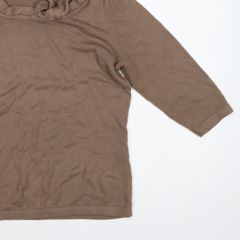 Papaya Women’s Brown Ruffle Neck 3/4 Sleeve Knit Jumper Size 12