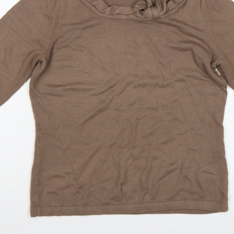Papaya Women’s Brown Ruffle Neck 3/4 Sleeve Knit Jumper Size 12