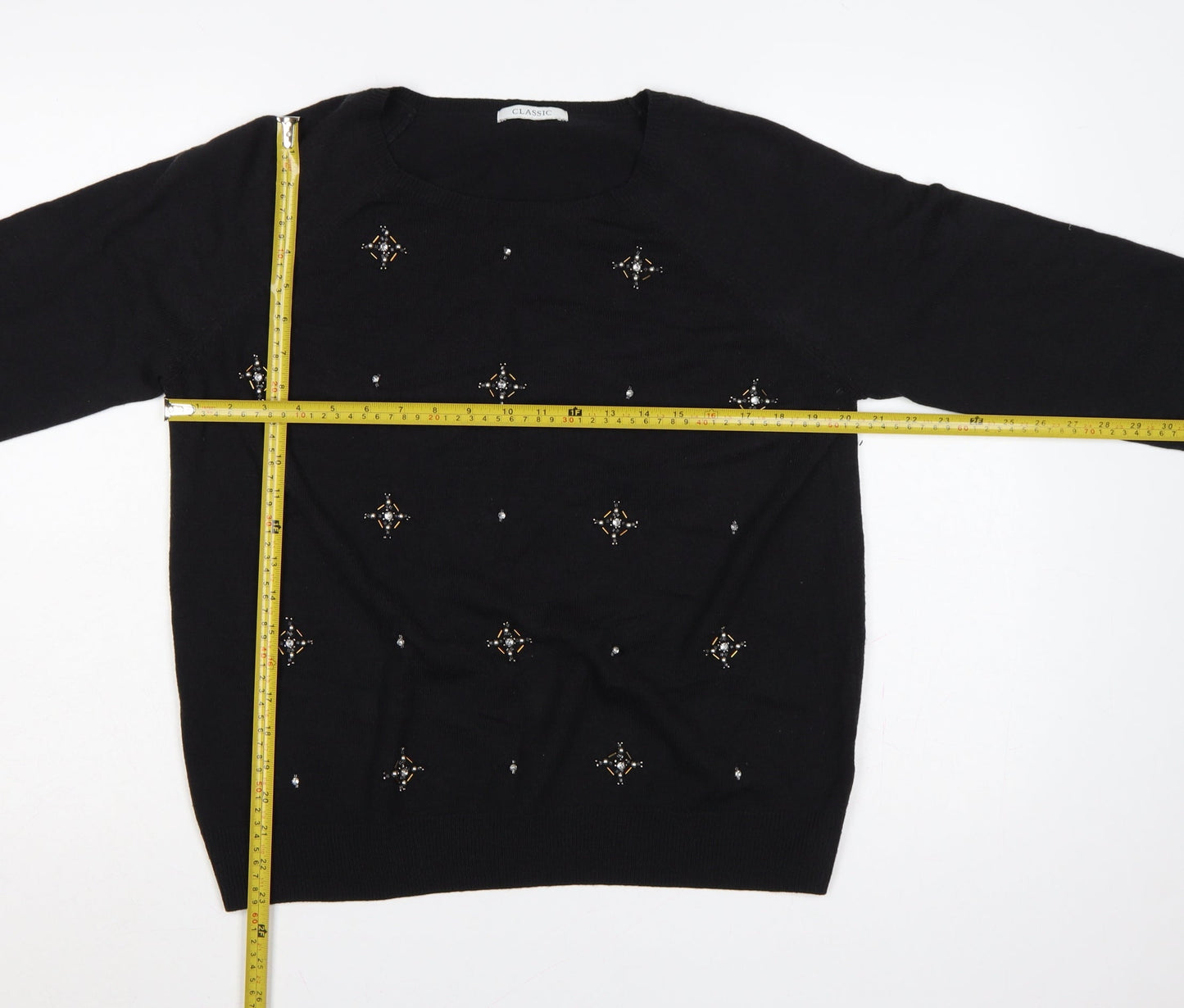 Marks & Spencer Women Black Size 16 Beaded Jewel Knit Jumper