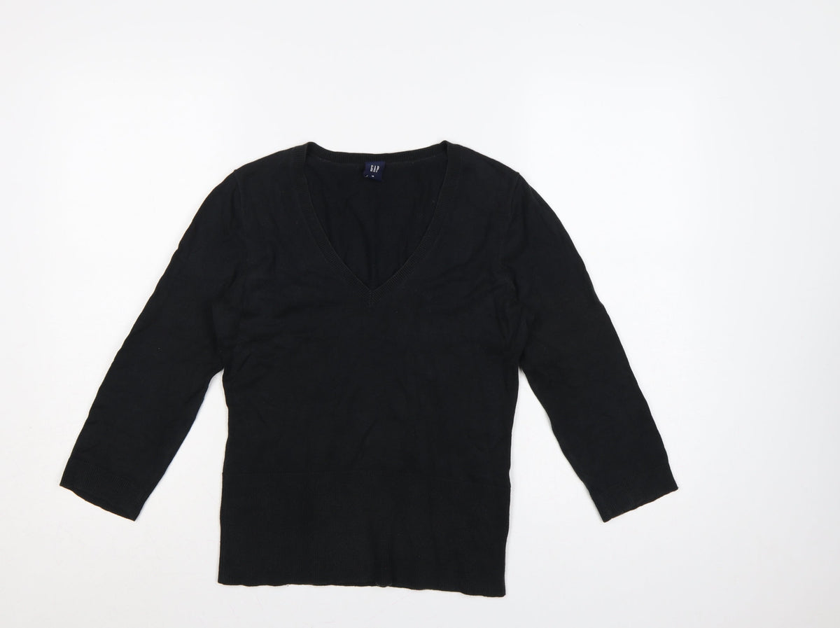 GAP Women’s Black M V-Neck 3/4 Sleeve Knit Pullover Jumper