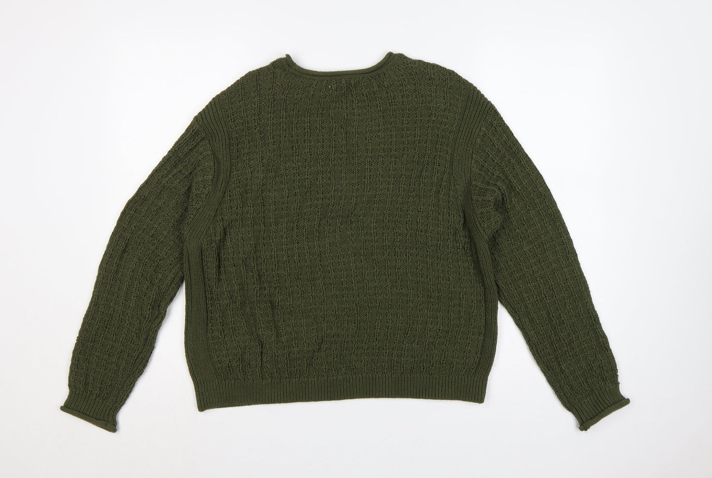 Marks & Spencer Women Green M Cotton Knit Crew Neck Jumper