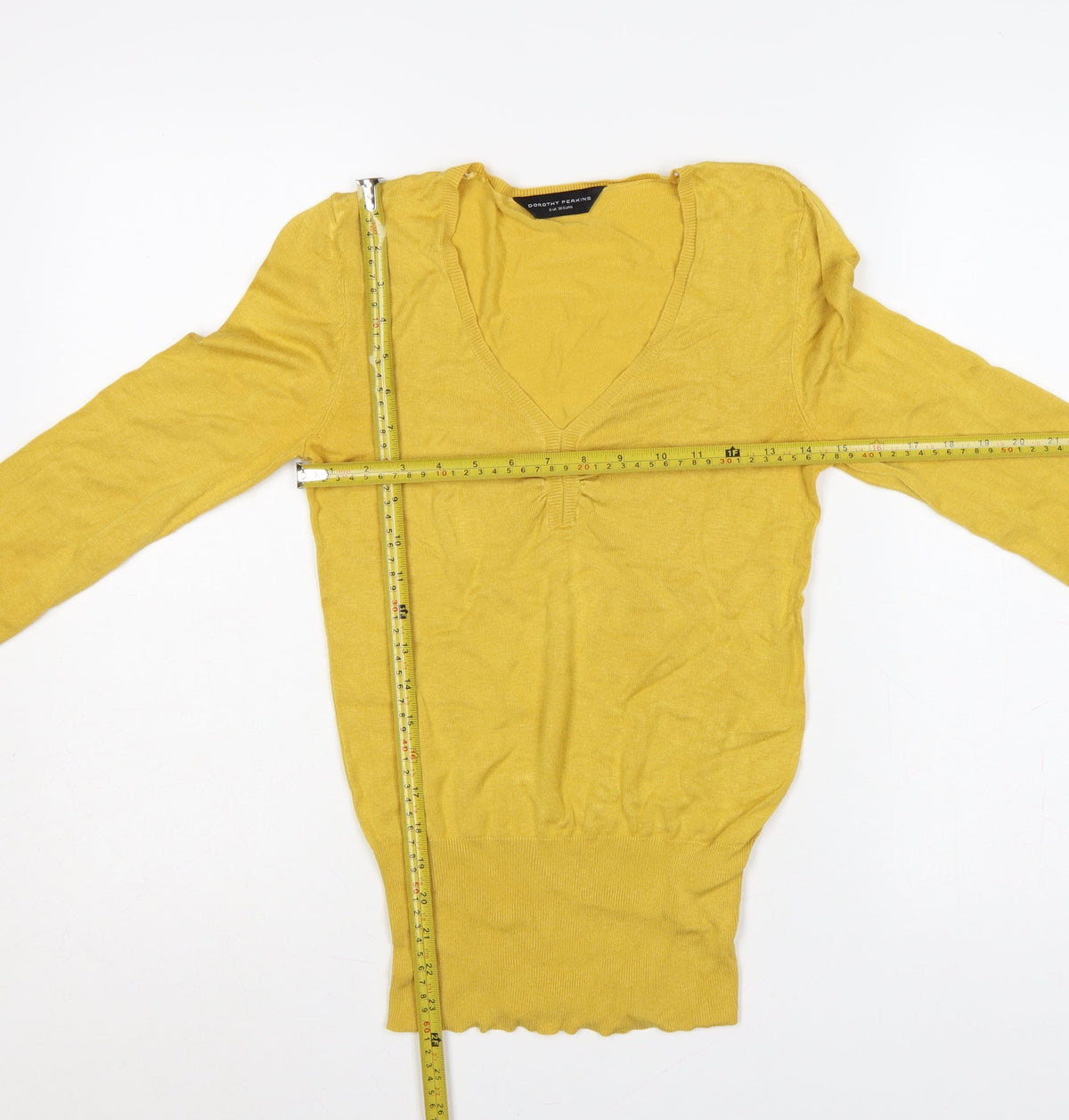 Back view of Dorothy Perkins Women Yellow UK 8 V-Neck Long Sleeve Knit Jumper