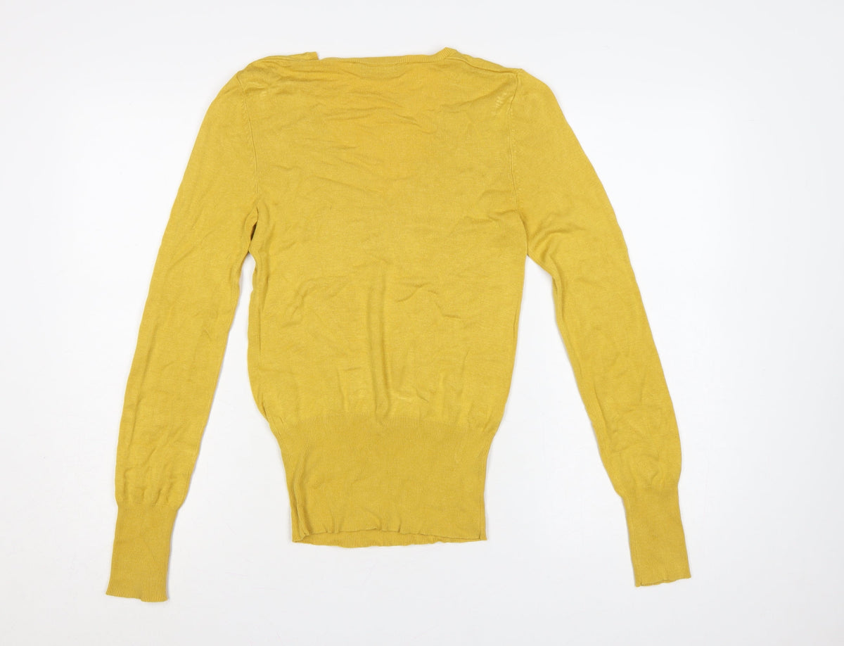 Close-up detail of Dorothy Perkins Women Yellow UK 8 V-Neck Long Sleeve Knit Jumper