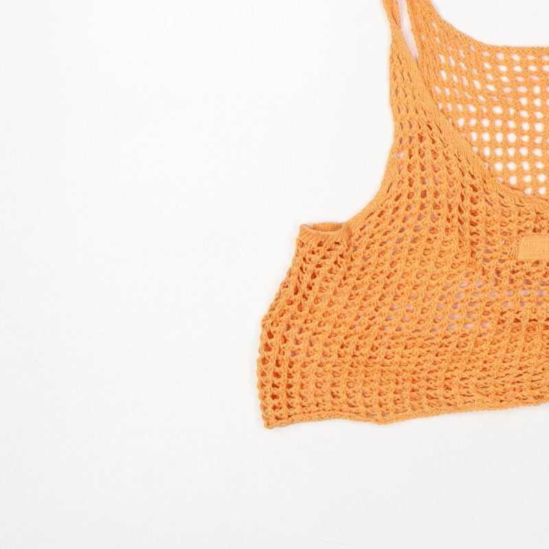 ietsfrans... Women Orange S Crochet Sheer Camisole Tank Top