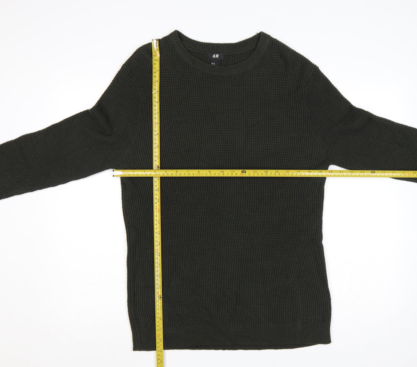 H&M Men’s Green M Waffle Knit Crew Neck Pullover Jumper