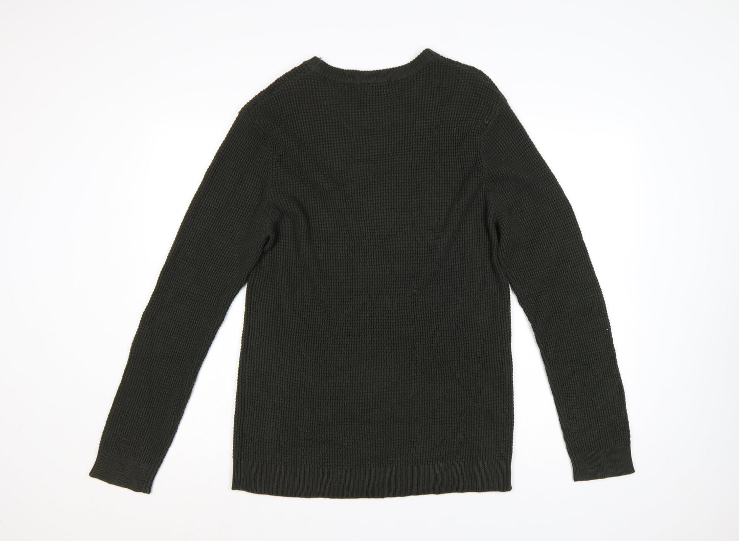 H&M Men’s Green M Waffle Knit Crew Neck Pullover Jumper