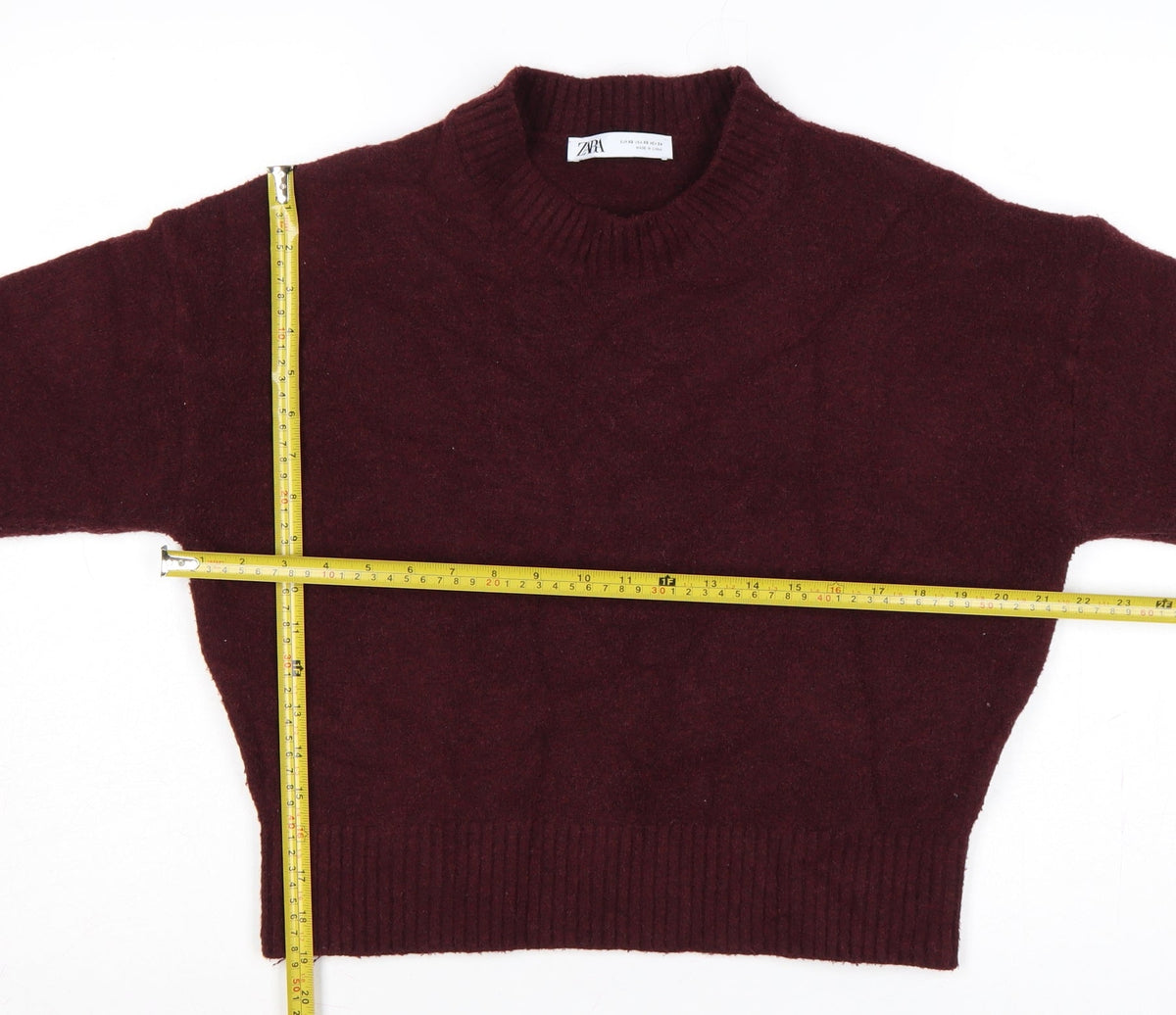 Zara Women Burgundy XS High Neck Knit Pullover Jumper Long Sleeve