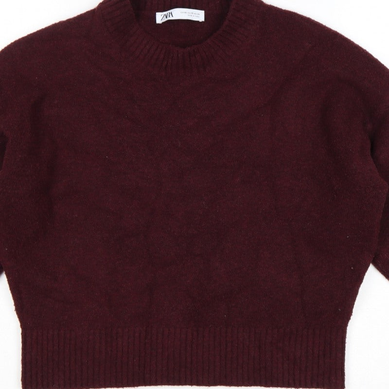 Zara Women Burgundy XS High Neck Knit Pullover Jumper Long Sleeve