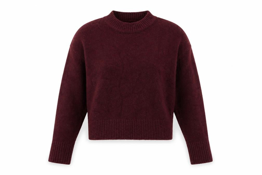Zara Women Burgundy XS High Neck Knit Pullover Jumper Long Sleeve
